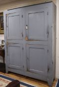 A 19th century grey painted four door kitchen cabinet H.222cm