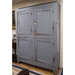 A 19th century grey painted four door kitchen cabinet H.222cm