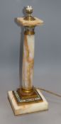 A marble column table lamp, with champleve enamelling to base height 39.5cm excluding light