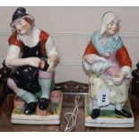 A pair of 19th century Staffordshire large shop window display figures on square bases, H 31cm