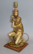 A painted spelter figural table lamp height 36cm excluding light fittings