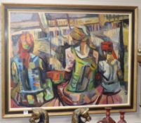 Rashida Eli, oil on canvas, "Three seated women", signed, 87 x 115cm