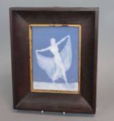 A framed Art Deco Limoges pate-sur pate plaque depicting a dancer, signed A. Barrieze 20 x 14cm