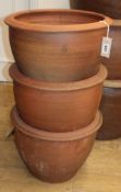 Three glazed pottery garden planters Diamter 40cm