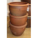 Three glazed pottery garden planters Diamter 40cm