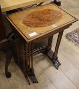 A quartetto of amboyna inlaid mahogany tea tables W.50cm