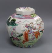 A Chinese famille rose hexagonal jar and cover, late 19th century