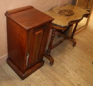 A Victorian inlaid walnut centre table and a Victorian walnut pot cupboard Table W.90cm