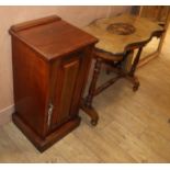 A Victorian inlaid walnut centre table and a Victorian walnut pot cupboard Table W.90cm