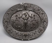 An Elkington style oval cast iron plaque length 48cm