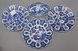 Four 18th century Chinese blue and white plates or dishes