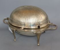 An Edwardian oval plated breakfast tureen, with swivel domed cover