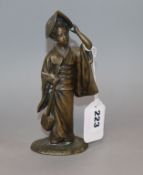 A Japanese Meiji period bronze figure of a girl holding a Shamisen Sangen height 17.5cm