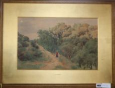 Charles Grant Davidson (1820-1902), watercolour, Woman on a woodland path, signed and dated 1893, 29