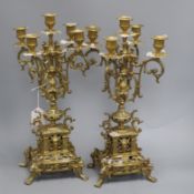 A pair of gilt metal five light candelabra height 44cm