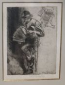 Frank Brangwyn, etching, The Beggar Musician 1911, signed in pencil, 25 x 19cm
