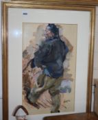 Roland Strasser (1895-1974), tempera on paper, "Chinese Man", signed, Odon Wagner Gallery Toronto