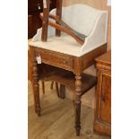 A 19th century French pitch pine marble top washstand W.55cm