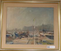 Ronald Ossory Dunlop (1874-1973), oil on canvas, Harbour scene, signed, 40 x 50cm