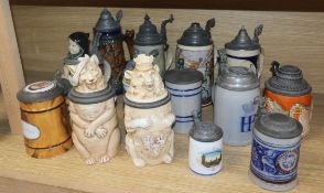 Fourteen German ceramic steins