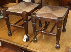 A pair of beech rush-seat stools