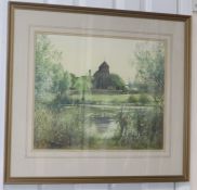 Susan Jackman, watercolour, Friston Church, signed, 37 x 46cm.