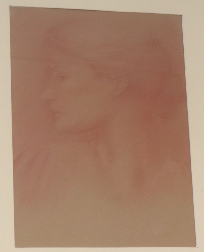 Attributed to Charles Fairfax Murray, sanguine chalk drawing, Portrait of Amy Gaskell, 34 x 25cm