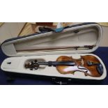 Johan Padewet - A 19th century Saxony violin, circa 1875, with a bow, cased