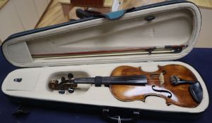 Johan Padewet - A 19th century Saxony violin, circa 1875, with a bow, cased