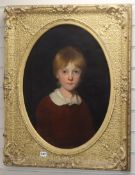 19th century English School, oil on canvas, Portrait of a youth, framed to the oval, 60 x 45cm