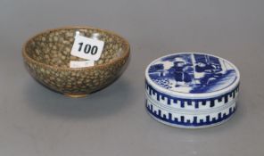 A Chinese lidded pot and a crackleware bowl