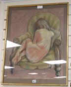 Michael Harvey, pastel, Nude on an armchair, signed and dated '68, 65 x 50cm