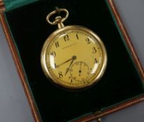 A Tiffany & Co 18ct gold-cased open face pocket watch having circular gilt Arabic dial with