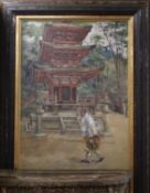 Roland Strasser (1895-1974), oil on canvas, "Pilgrim arriving at Temple", signed, 81 x 52cm