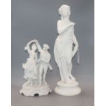 A classical bisque figurine, signed Ferru and a similar group of dancers