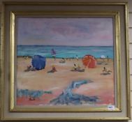 John Pawle (1915-2010), oil on canvas, "Plage de Gigaro, St Tropez", Fosse Gallery label verso, 55 x