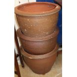 Three glazed pottery garden planters Diameter 40cm