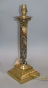 A brass Corinthian column table lamp with faux agate stem height 37cm excluding light fittings