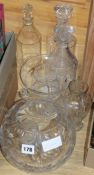 Three cut glass decanters, a vase, an ice bucket, etc