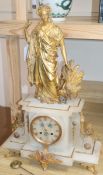 A French alabaster clock with gilt figural surmount height 53cm