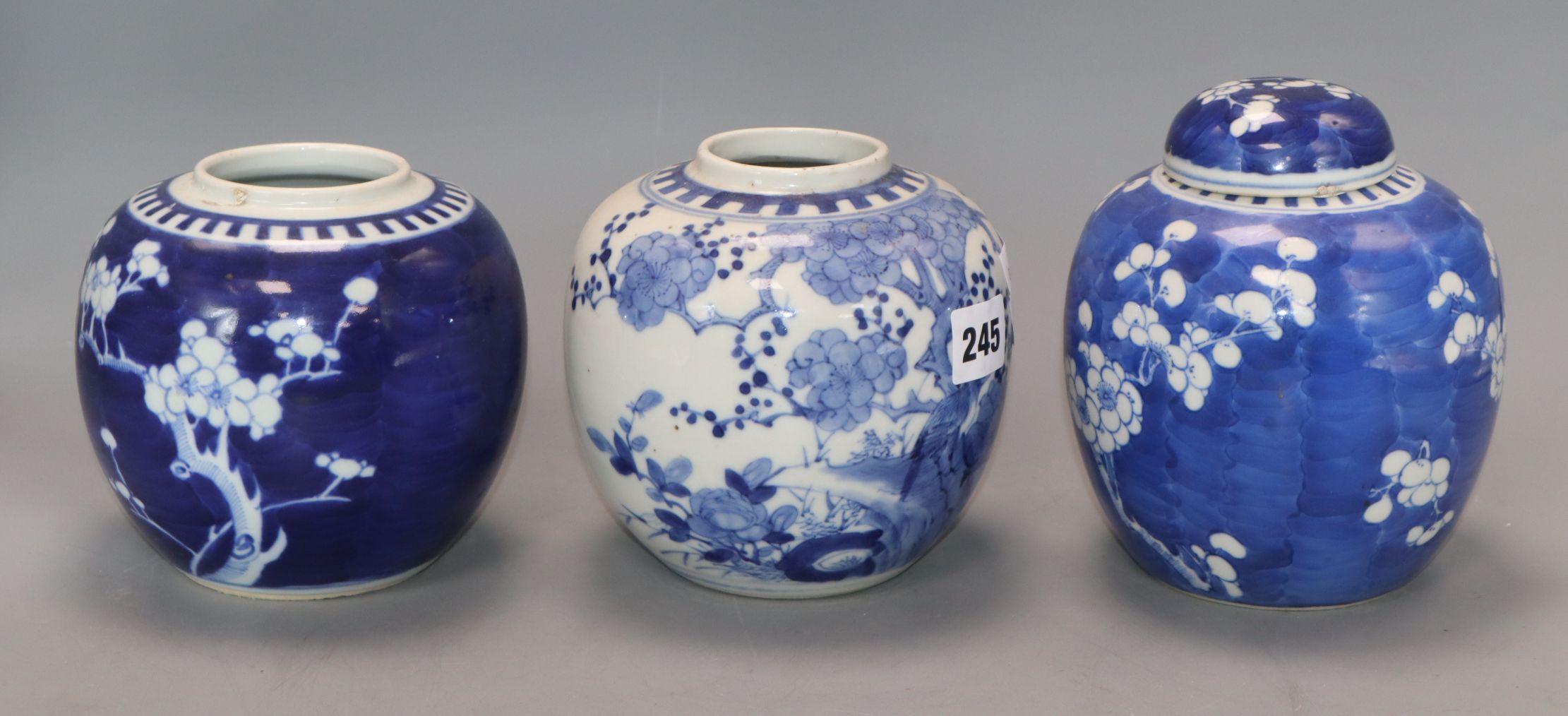 Three 19th century Chinese blue and white jars
