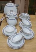 A Limoges Art Deco silver and blue decorated coffee set