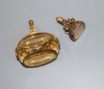 A large three-faceted citrine and gilt metal fob seal (inscribed 'Esto Quad Esse Videris', etc)