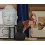 A Thai head, a Chinese pottery horse and a bust