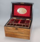 A Victorian walnut jewellery box, with abalone inlaid banding length 30.5cm