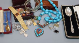 A small quantity of assorted jewellery etc. including wrist watch and cased silver spoon.