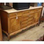 A Louis XVI design marble top inlaid sideboard W.170cm