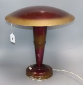 An Art Deco metal mushroom lamp