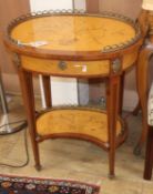 A Louis XVI design oval inlaid two tier table W.60cm