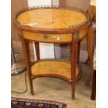 A Louis XVI design oval inlaid two tier table W.60cm